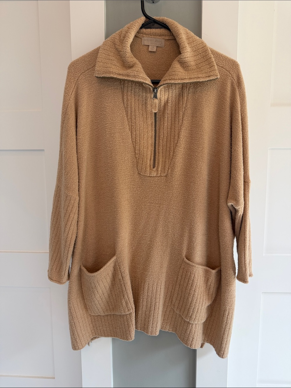 Barefoot Dreams Camel/Tan Half-Zip Cozy Pullover with Front Pockets